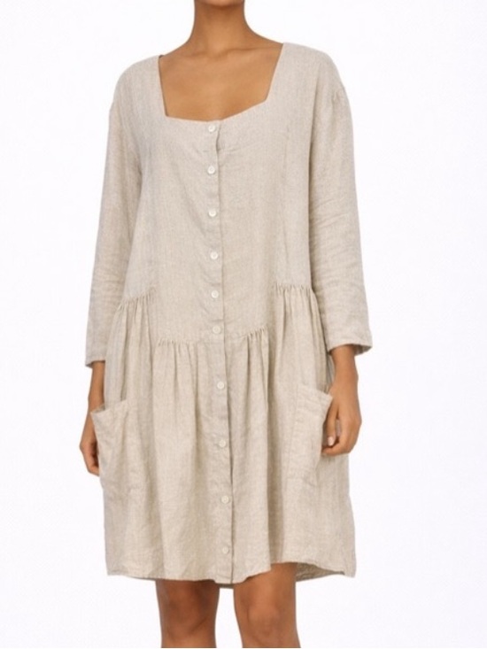 Gudrun Sjoden Dresses & Skirts - Gudrun Sjödén Linen Button Front Dress Tunic XXL Natural Flax Pockets Lagenlook
